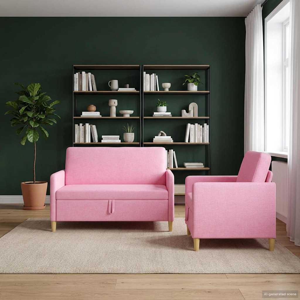 Bankenset met opbergruimte 2 st Roze Polyester