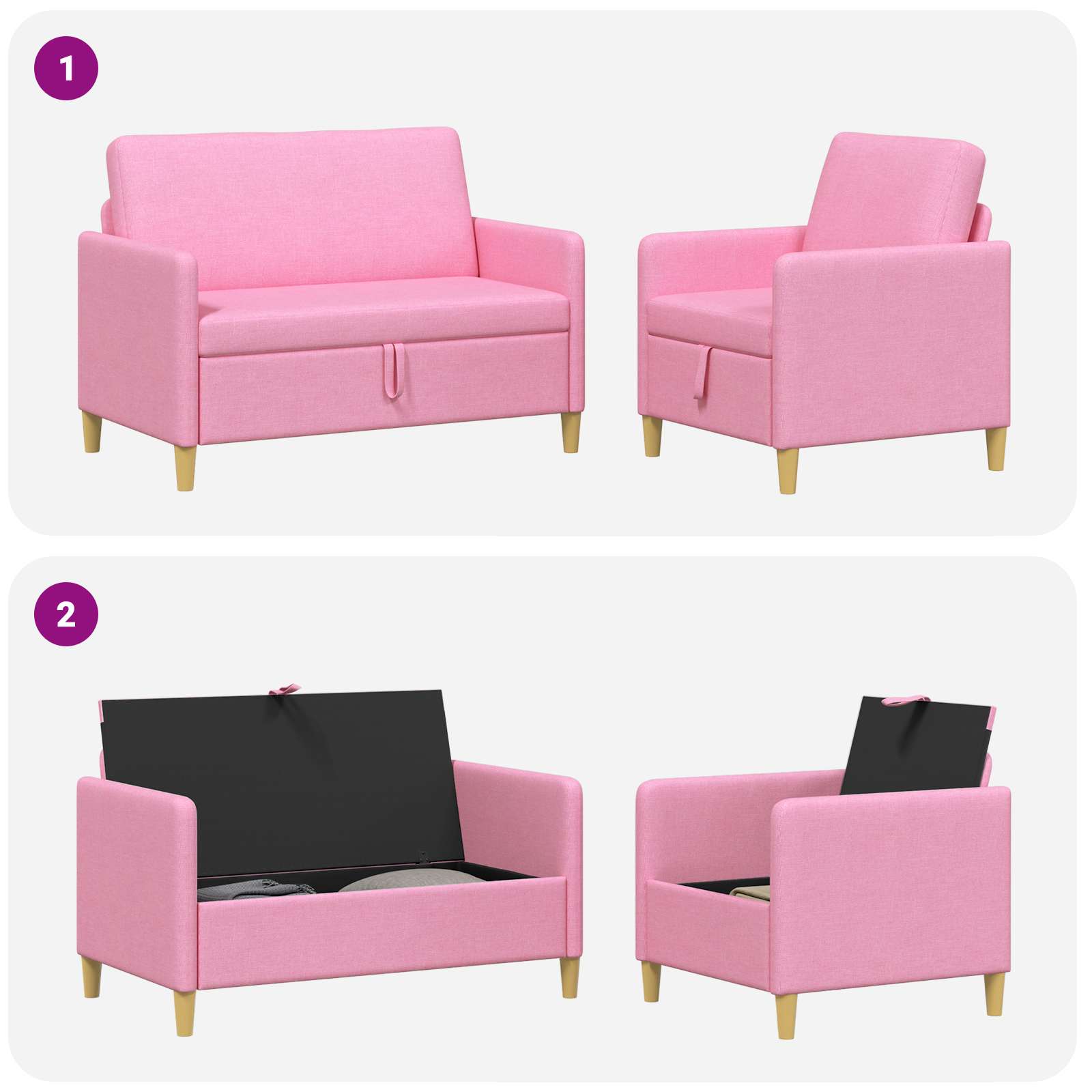 Bankenset met opbergruimte 2 st Roze Polyester