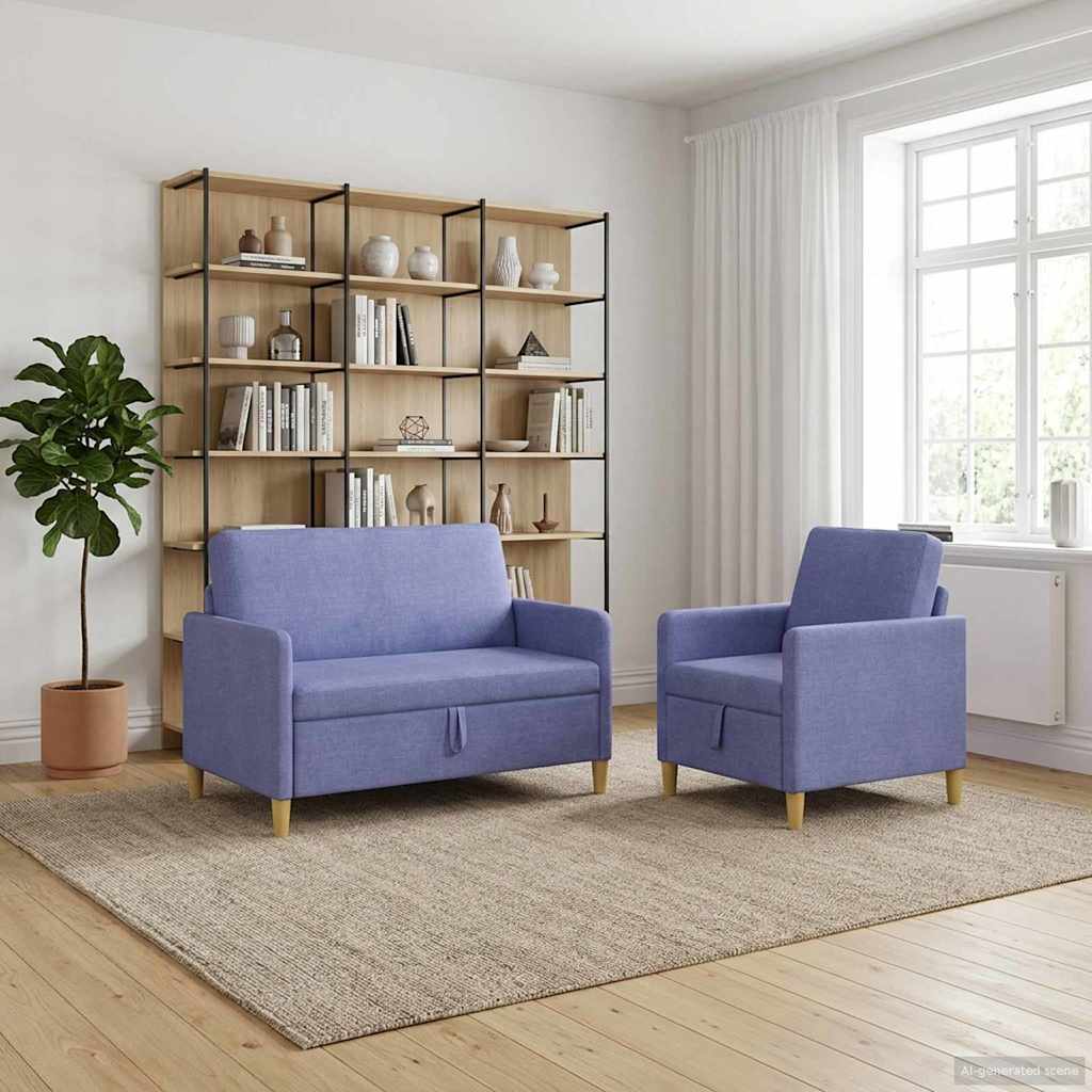 Bankenset met opbergruimte 2 st Jeans Blauw Polyester
