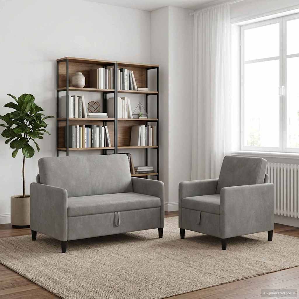 Bankenset met opbergruimte 2 st Lichtgrijs Polyester