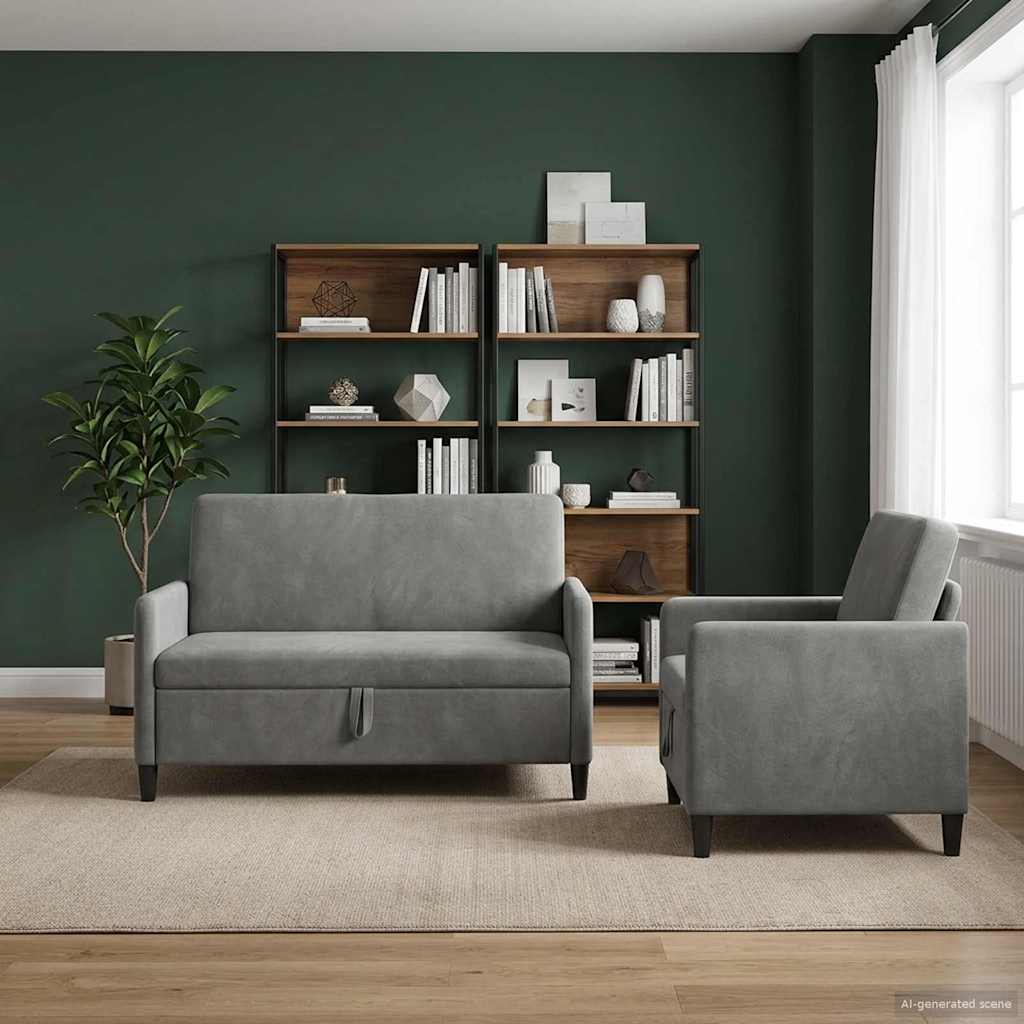 Bankenset met opbergruimte 2 st Donkergrijs Polyester