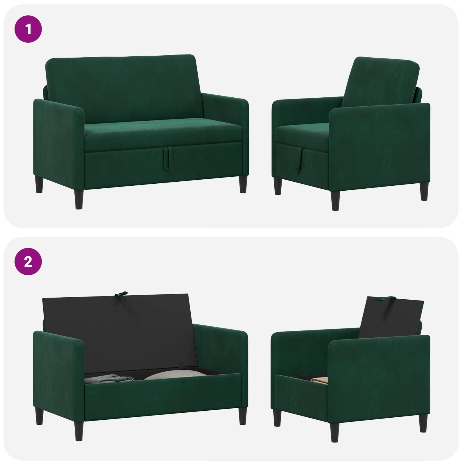 Bankenset met opbergruimte 2 st Donkergroen Polyester