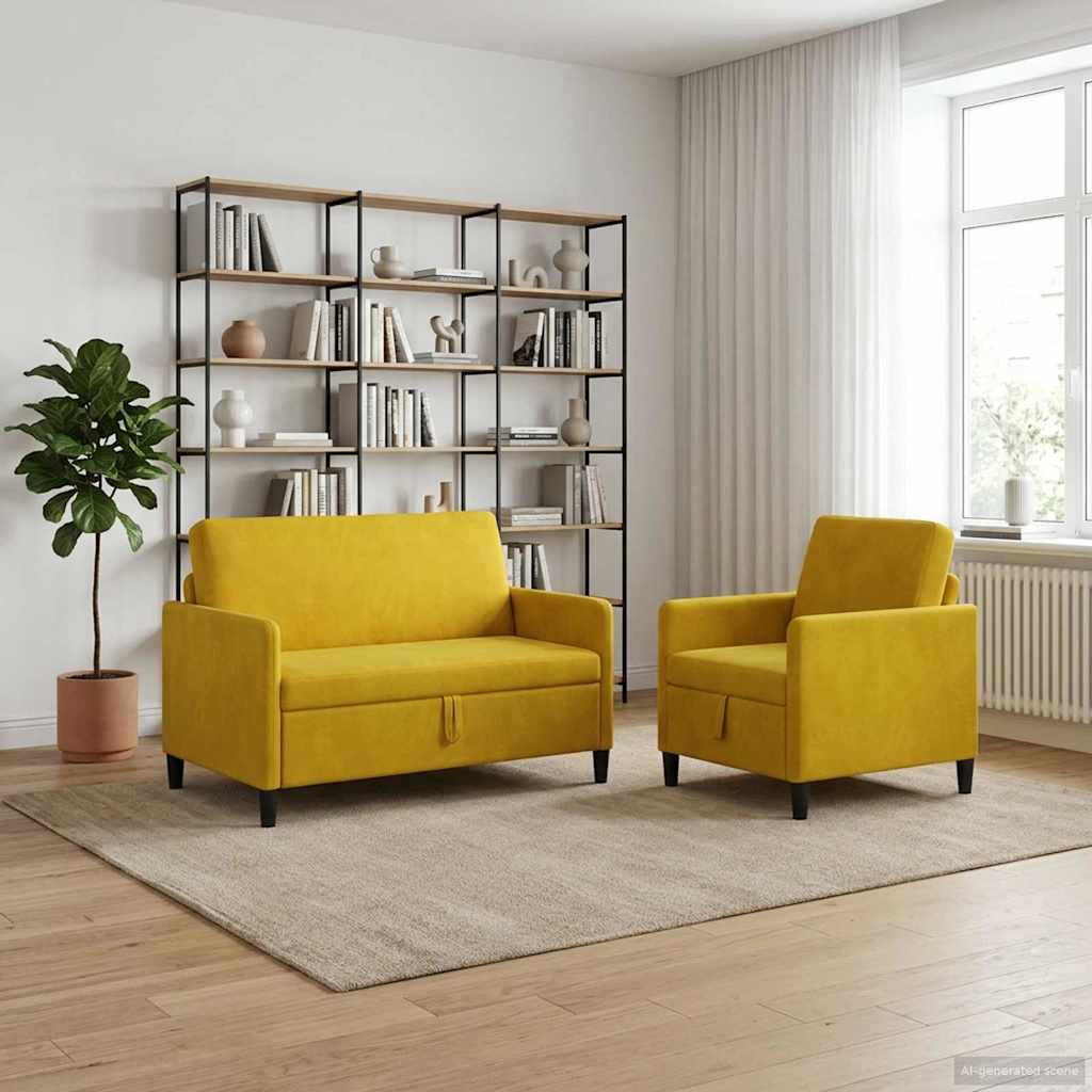 Bankenset met opbergruimte 2 st Geel Polyester