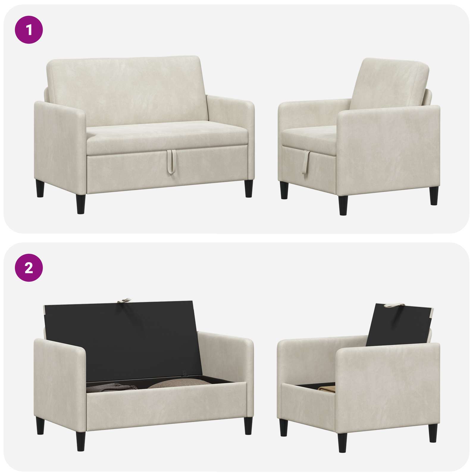 Bankenset met opbergruimte 2 st Crèmekleurig Polyester