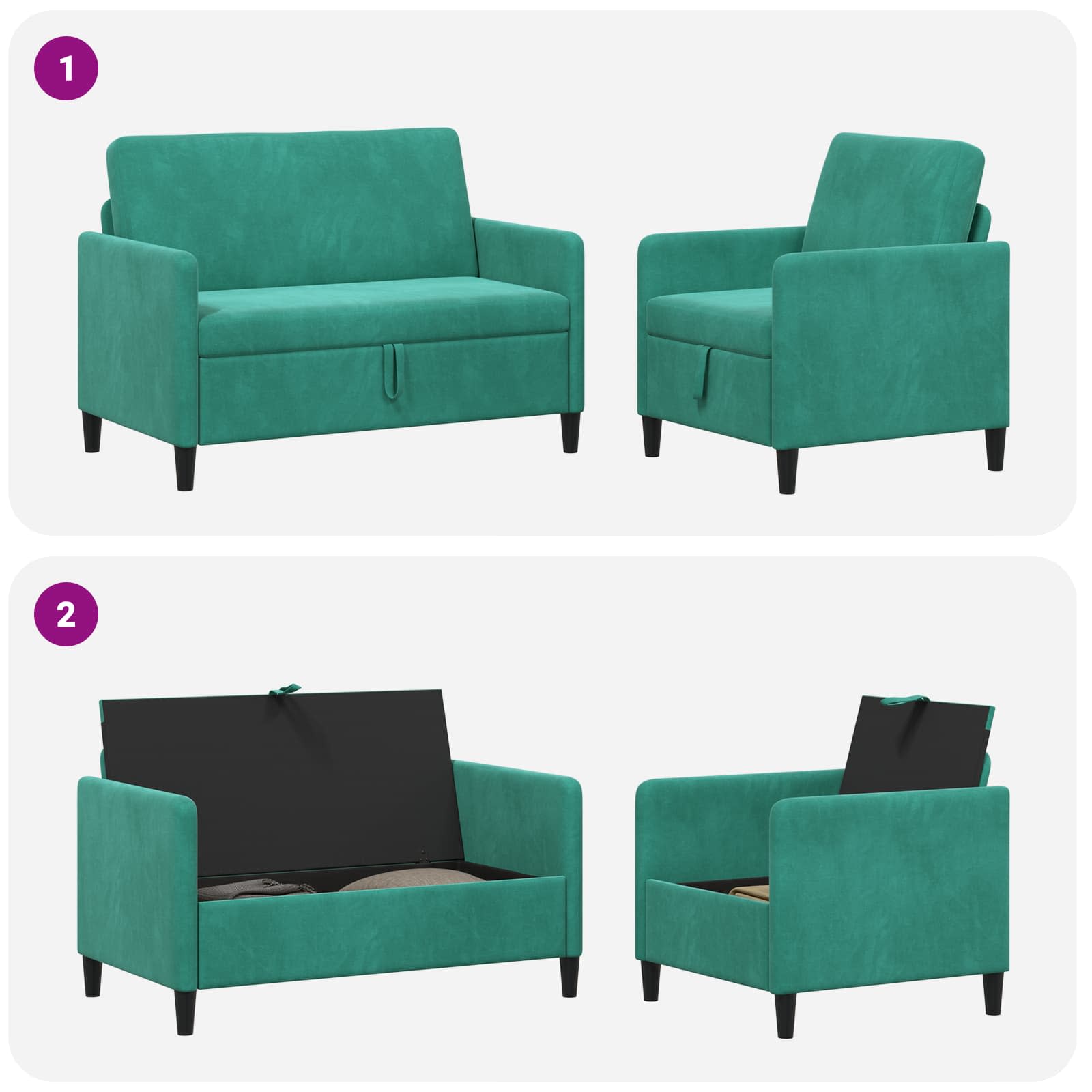Bankenset met opbergruimte 2 st Turquoise Polyester