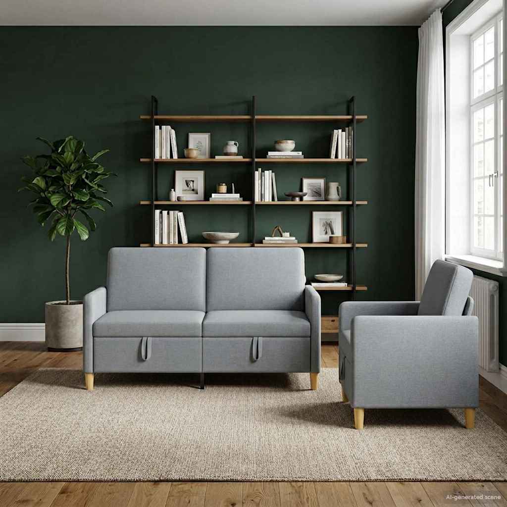 Bankenset met opbergruimte 2 st Lichtgrijs Polyester