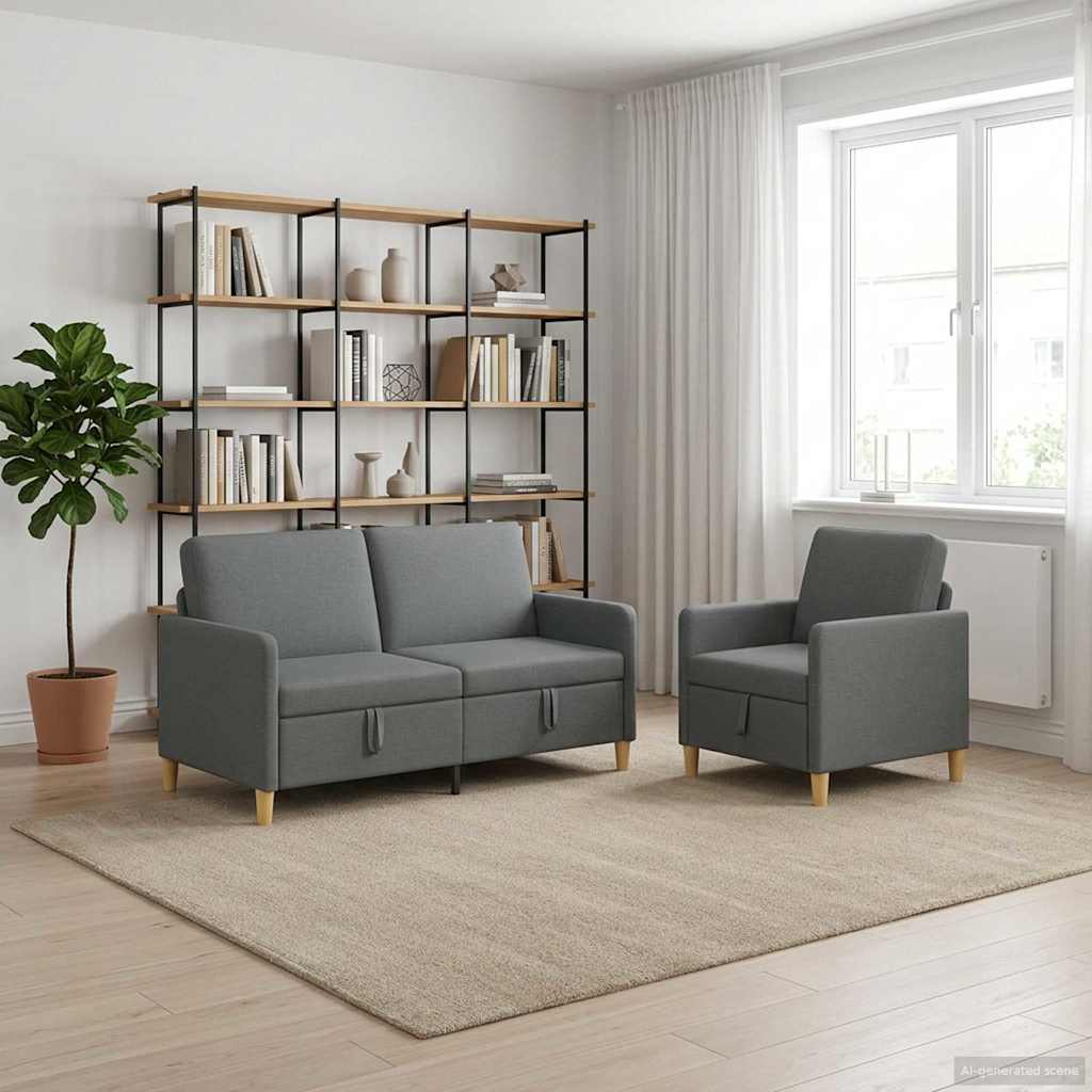 Bankenset met opbergruimte 2 st Donkergrijs Polyester