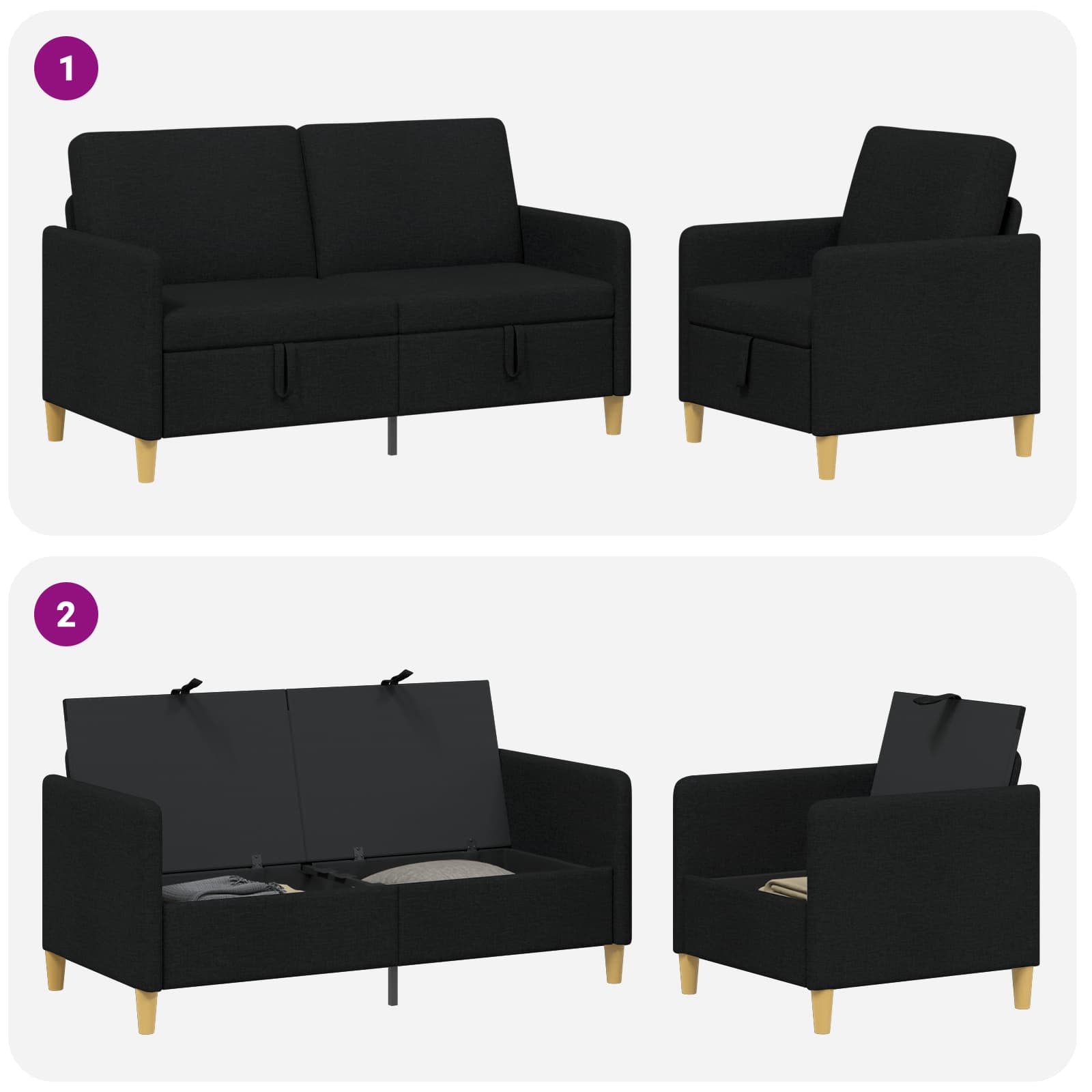 Bankenset met opbergruimte 2 st Zwart Polyester