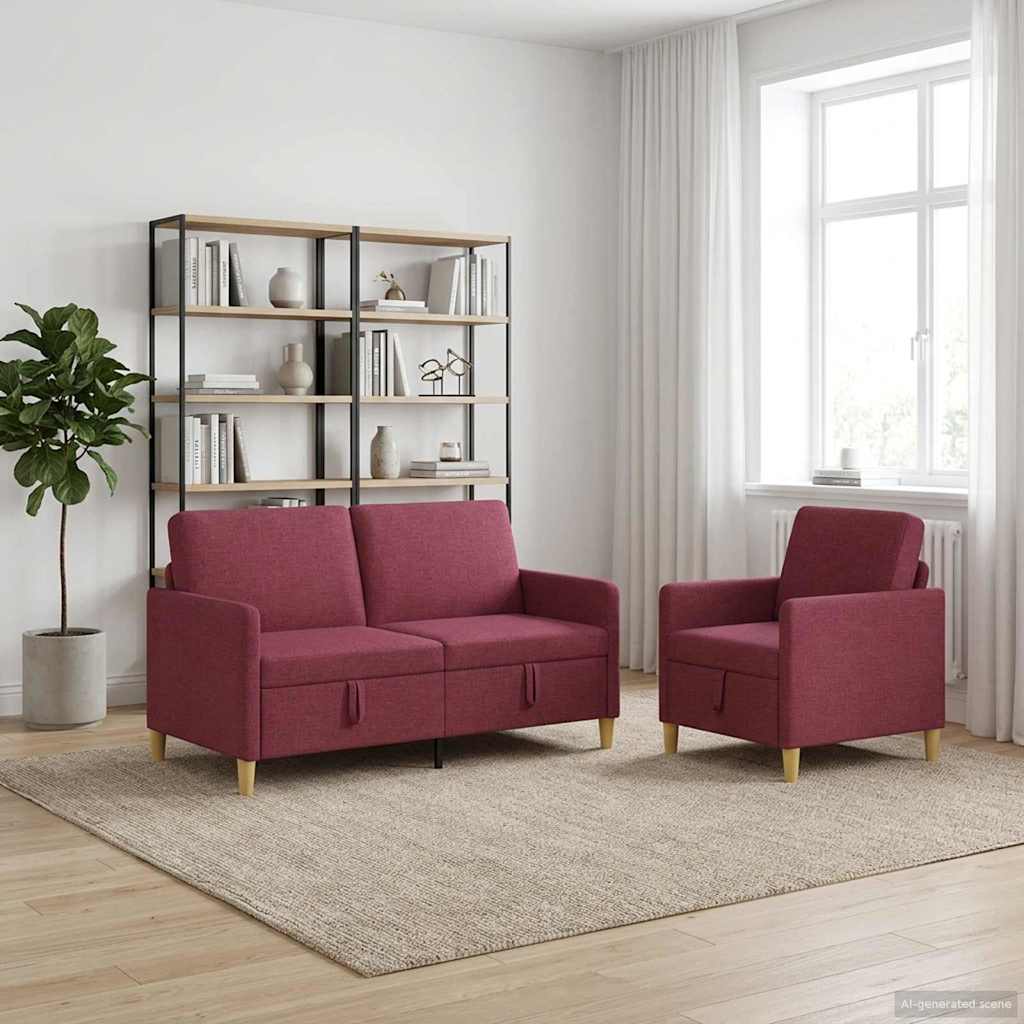 Bankenset met opbergruimte 2 st Wijnrood Polyester