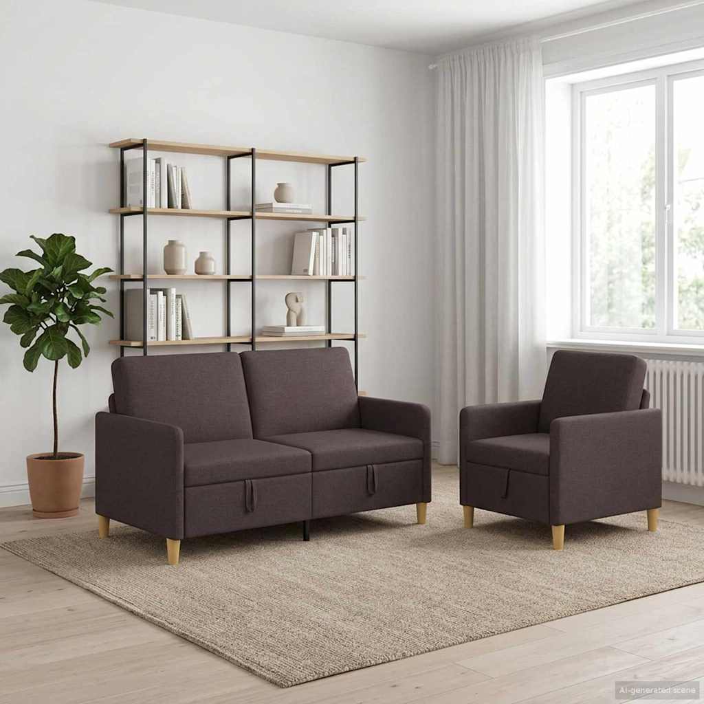 Bankenset met opbergruimte 2 st Donkerbruin Polyester