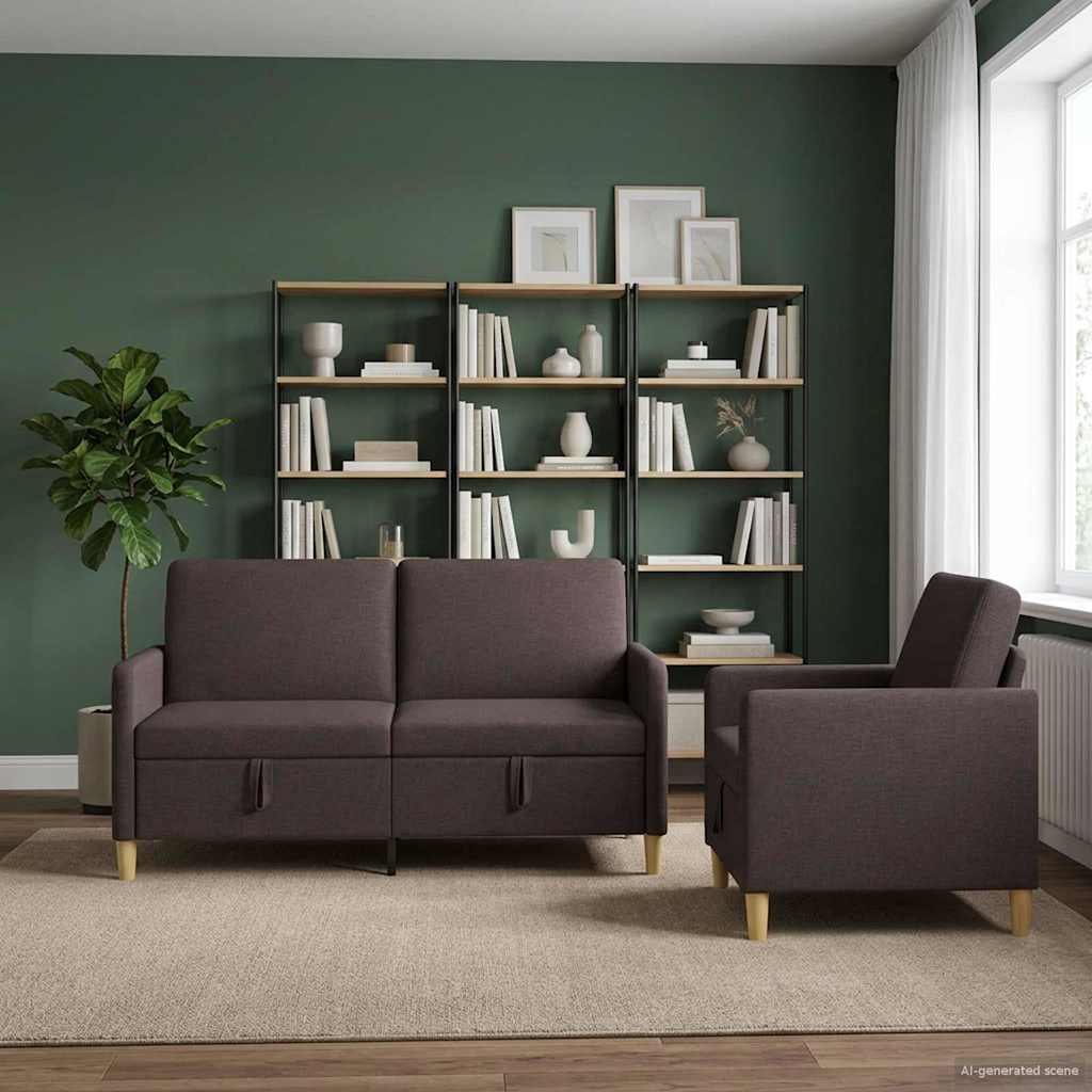 Bankenset met opbergruimte 2 st Donkerbruin Polyester