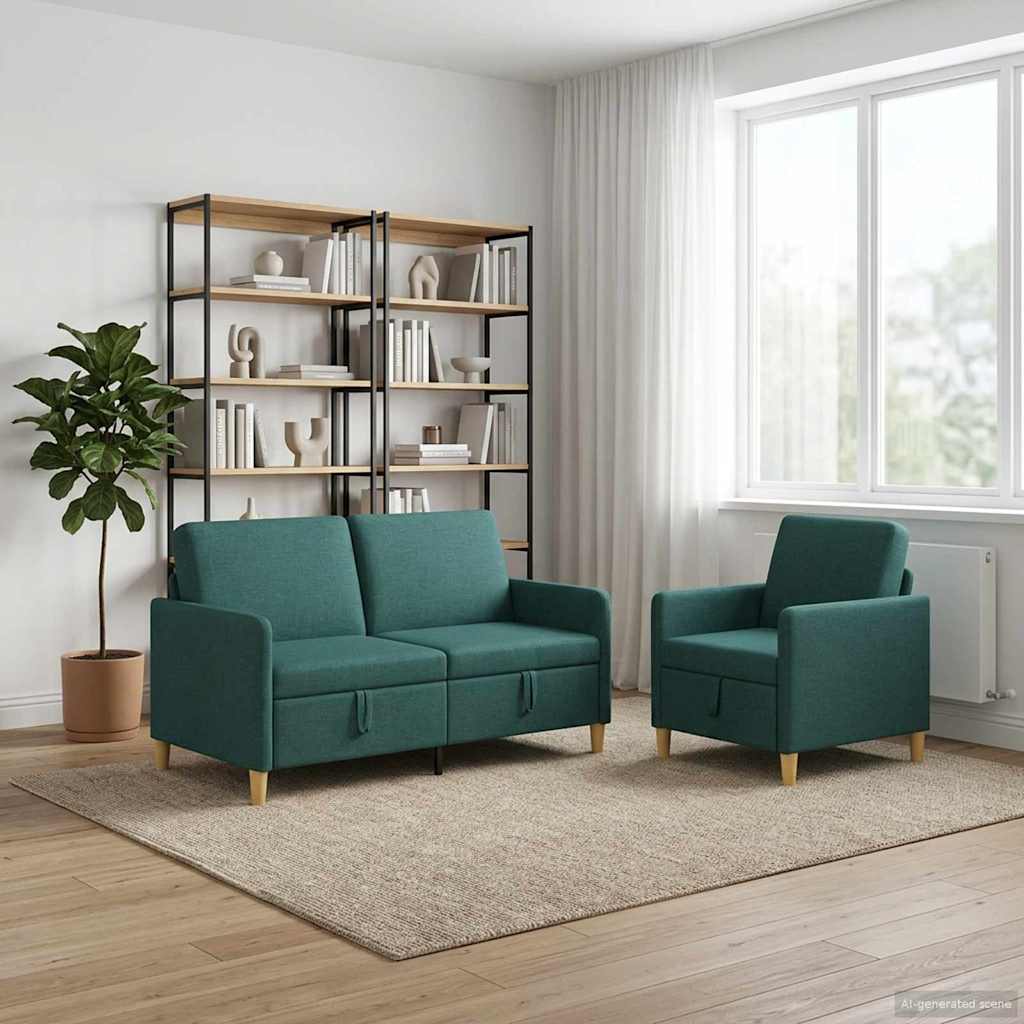 Bankenset met opbergruimte 2 st Donkergroen Polyester