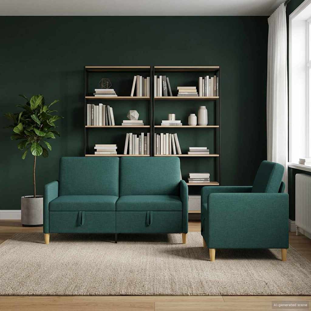 Bankenset met opbergruimte 2 st Donkergroen Polyester