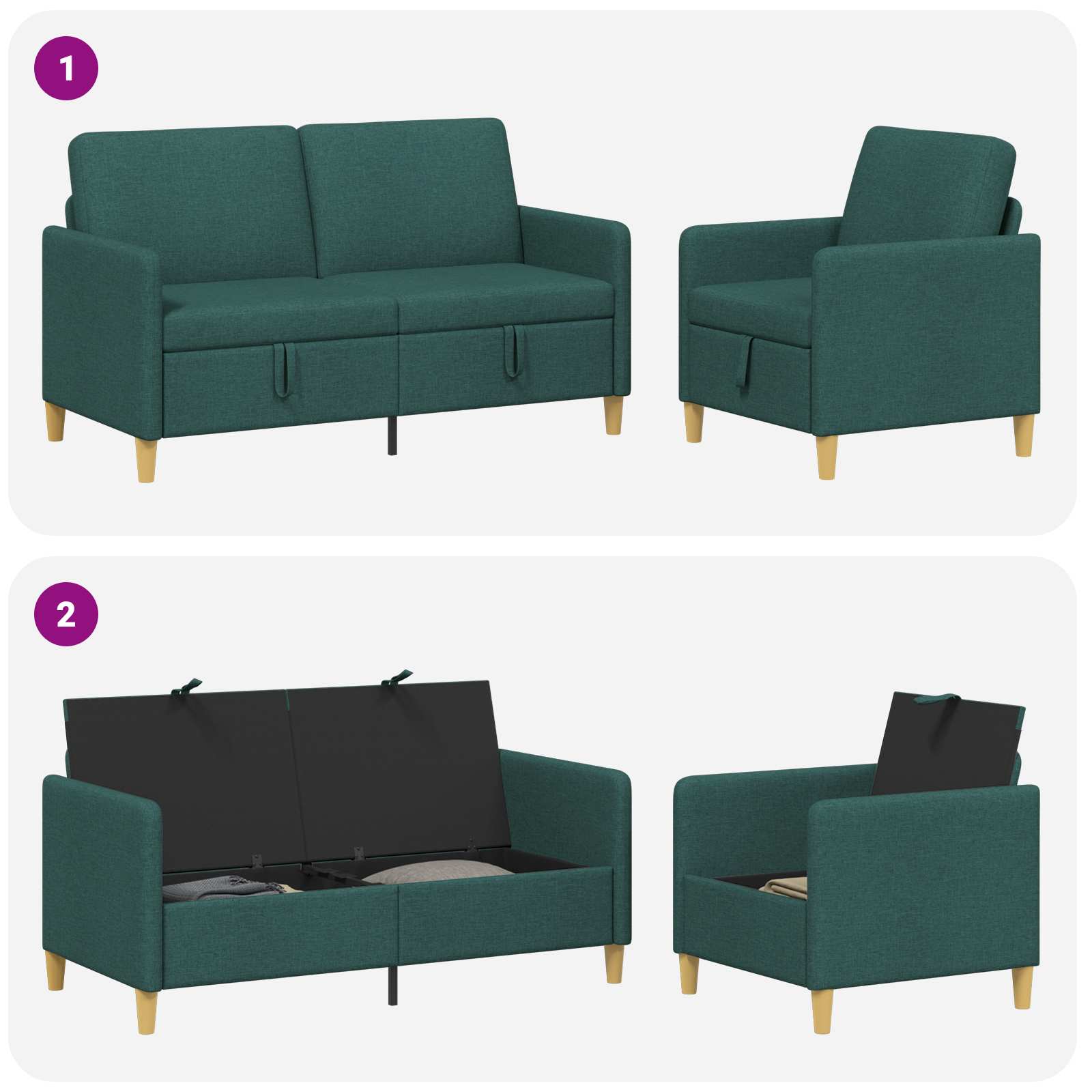 Bankenset met opbergruimte 2 st Donkergroen Polyester