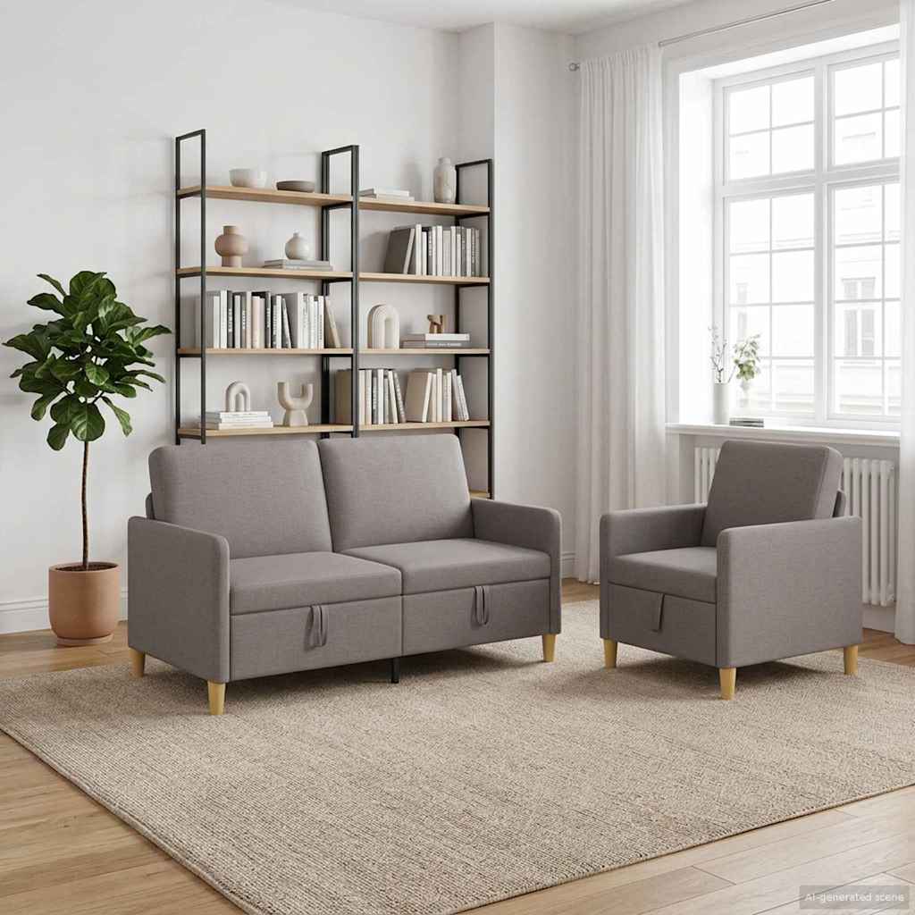 Bankenset met opbergruimte 2 st Taupe Polyester