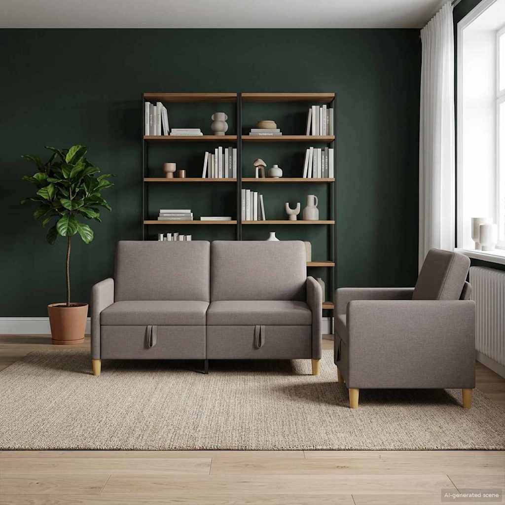Bankenset met opbergruimte 2 st Taupe Polyester