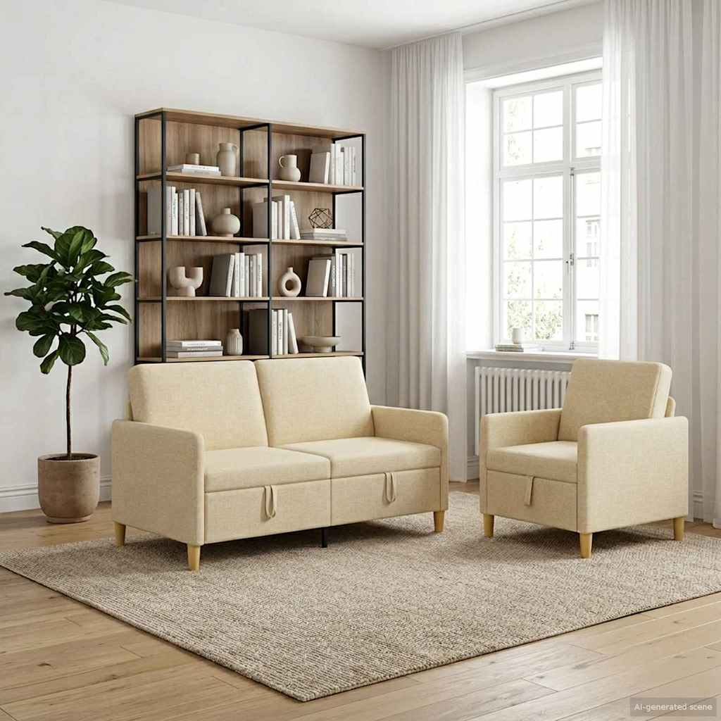 Bankenset met opbergruimte 2 st Crèmekleurig Polyester