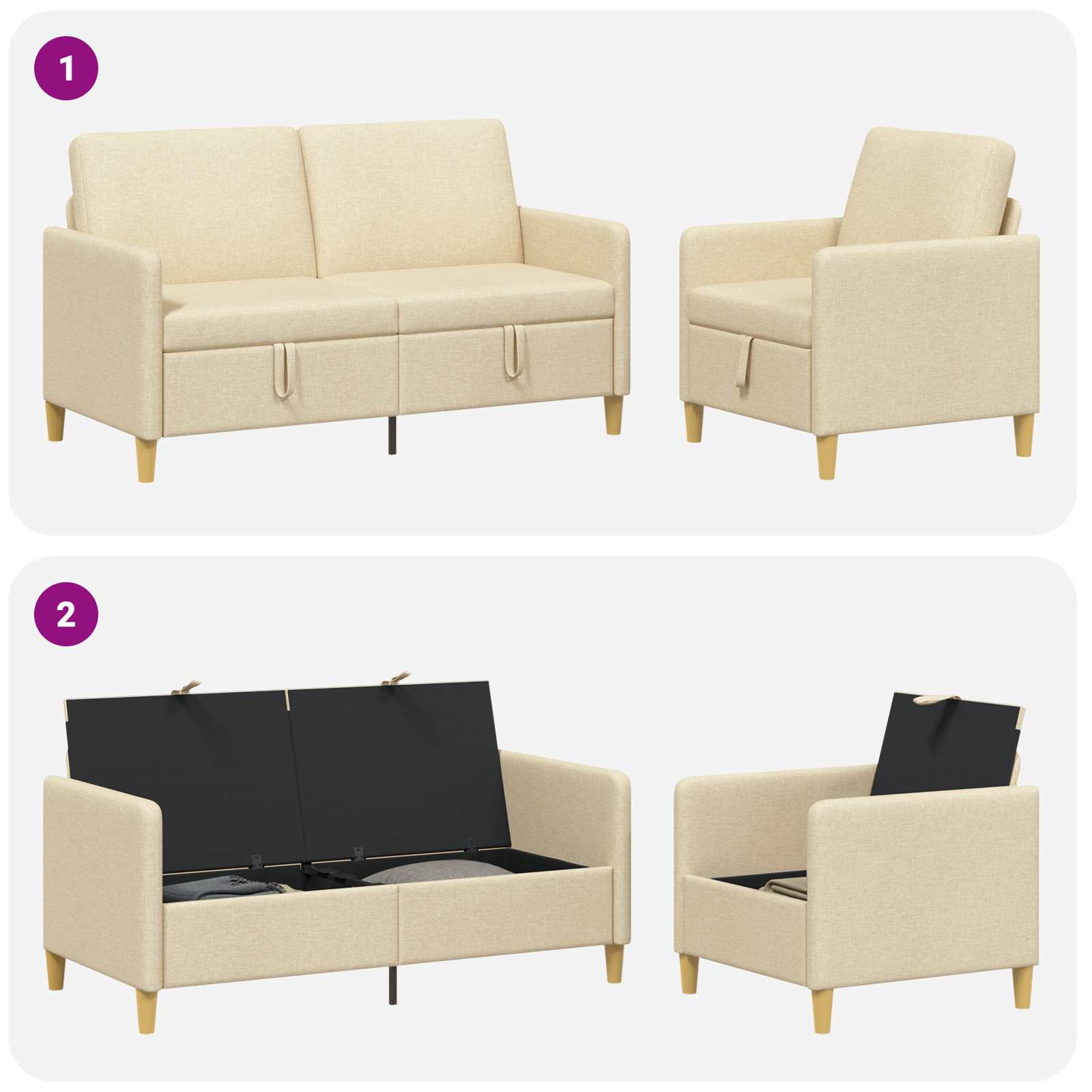 Bankenset met opbergruimte 2 st Crèmekleurig Polyester
