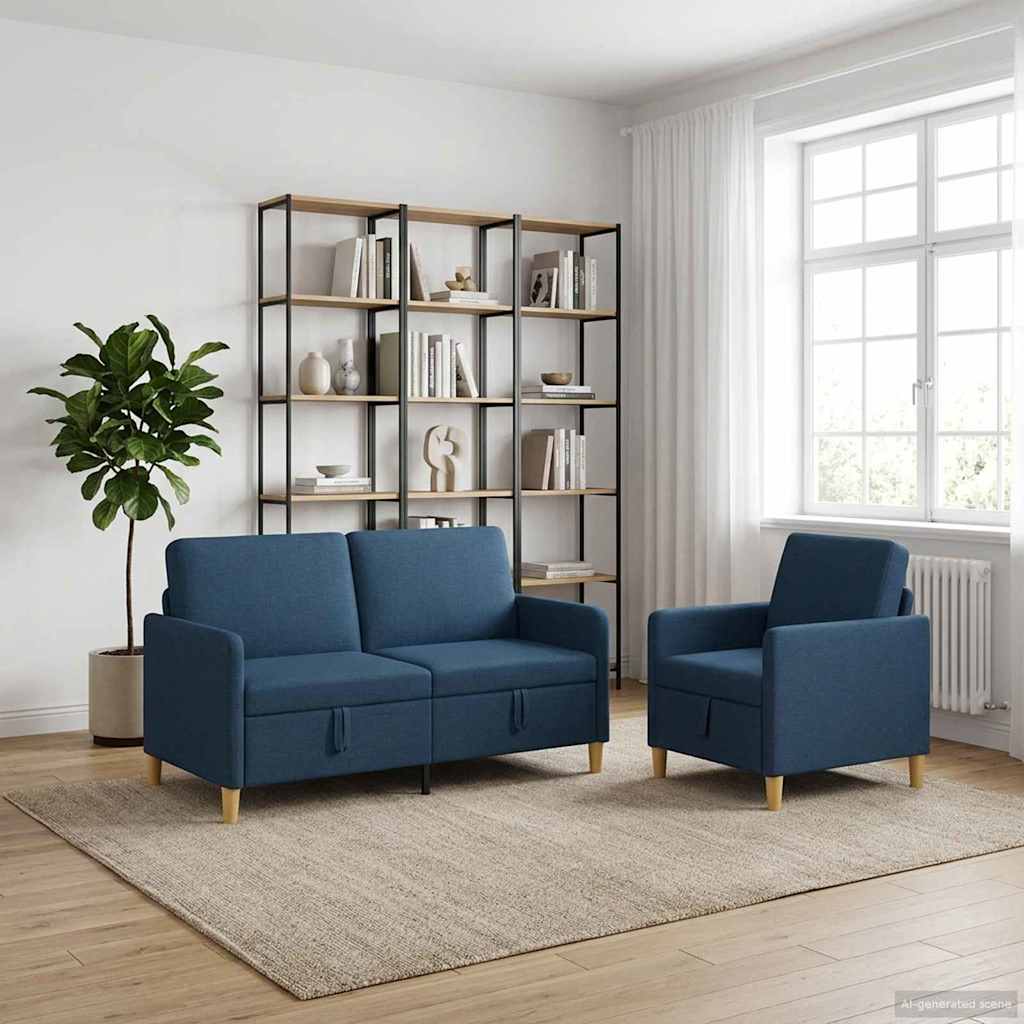Bankenset met opbergruimte 2 st Blauw Polyester