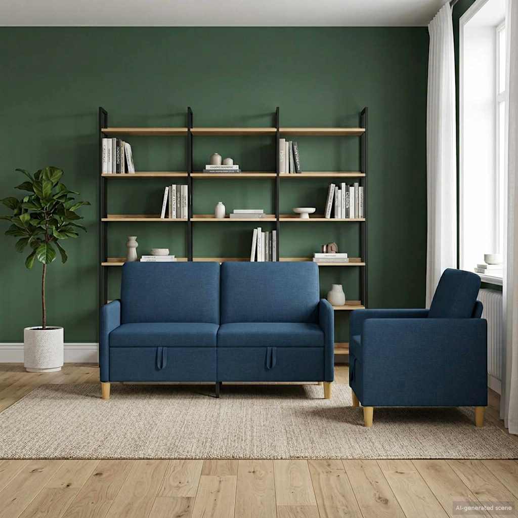 Bankenset met opbergruimte 2 st Blauw Polyester