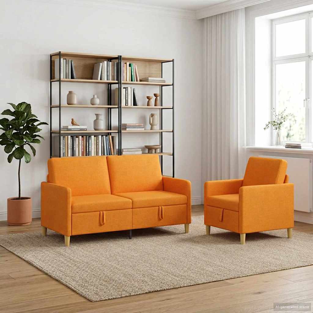 Bankenset met opbergruimte 2 st Donkergeel Polyester