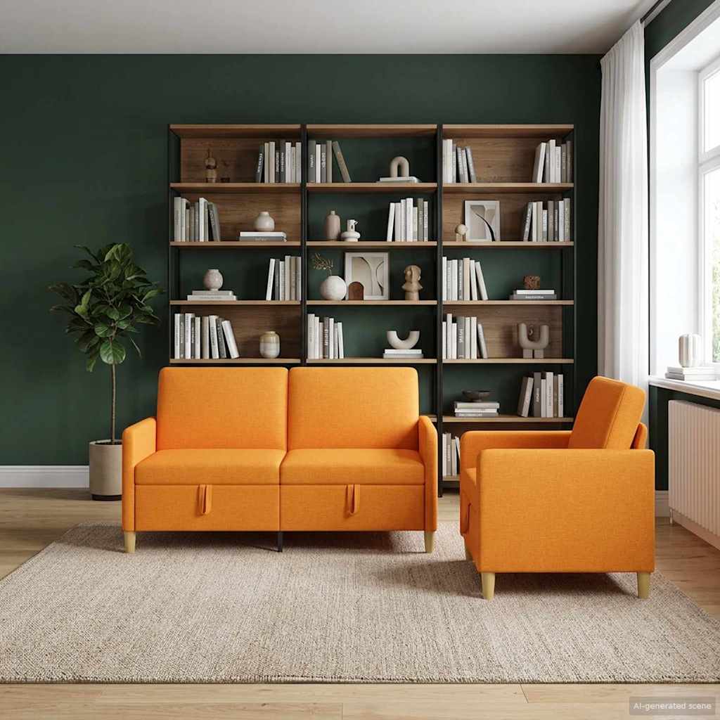 Bankenset met opbergruimte 2 st Donkergeel Polyester