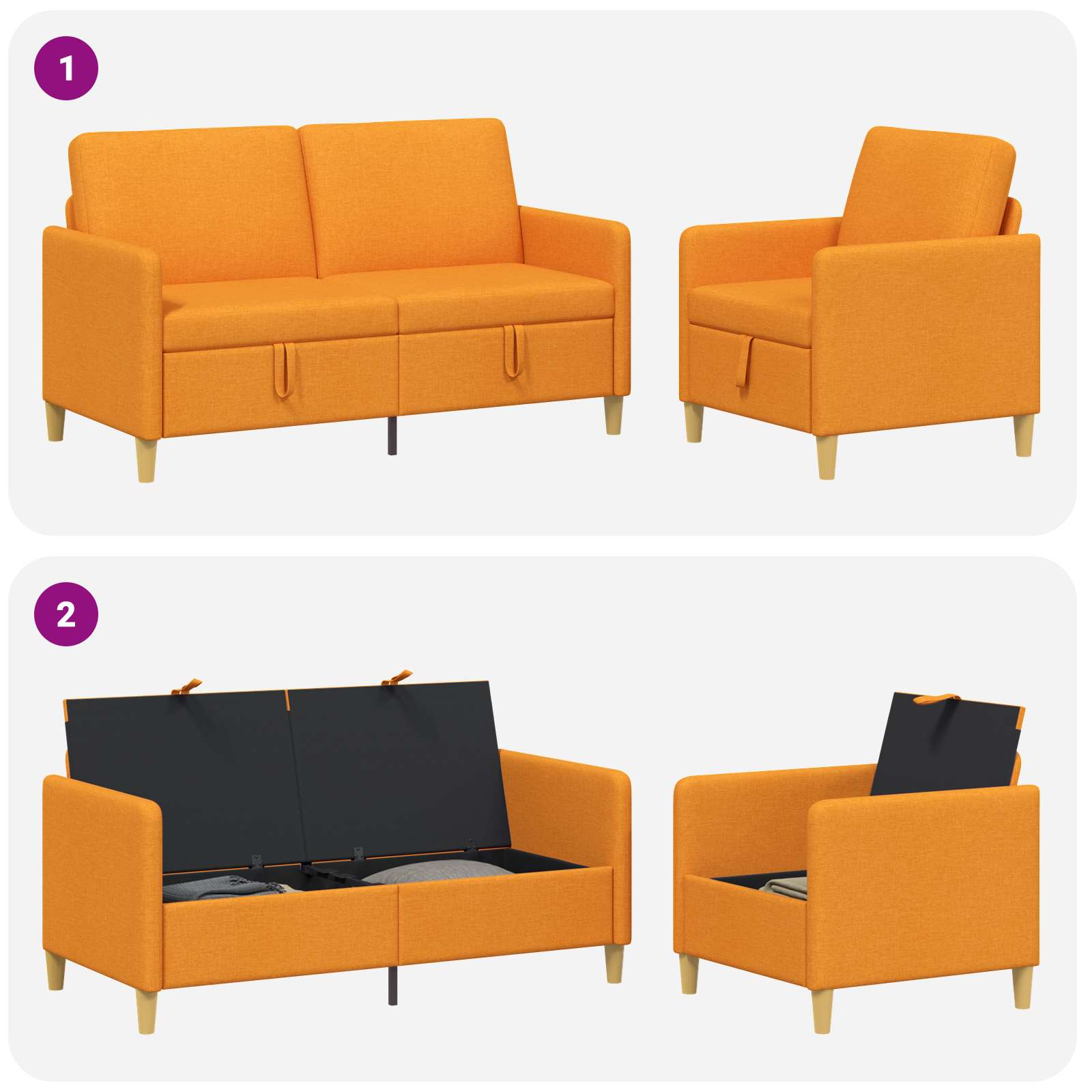 Bankenset met opbergruimte 2 st Donkergeel Polyester
