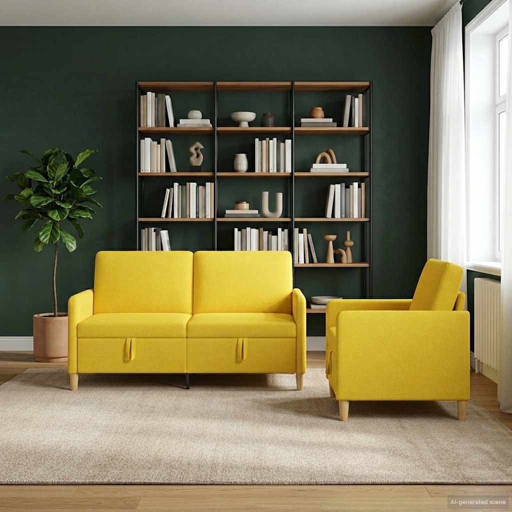 Bankenset met opbergruimte 2 st Lichtgeel Polyester