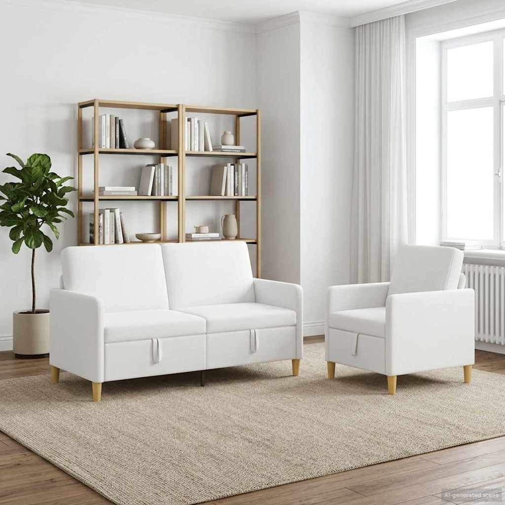 Bankenset met opbergruimte 2 st Wit Polyester