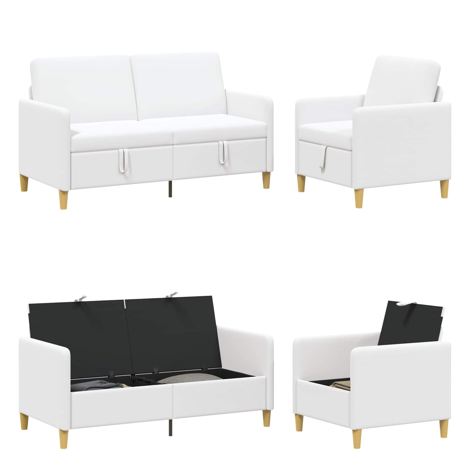 Bankenset met opbergruimte 2 st Wit Polyester