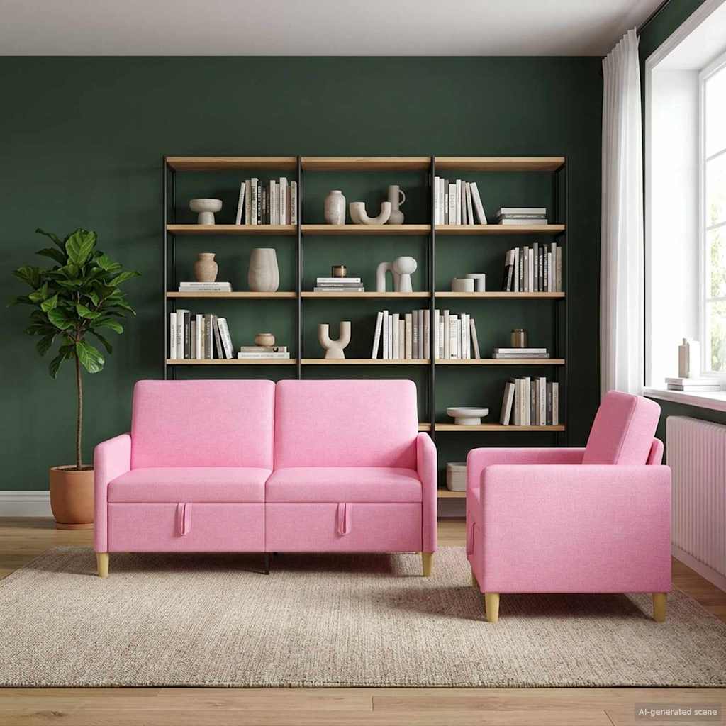 Bankenset met opbergruimte 2 st Roze Polyester