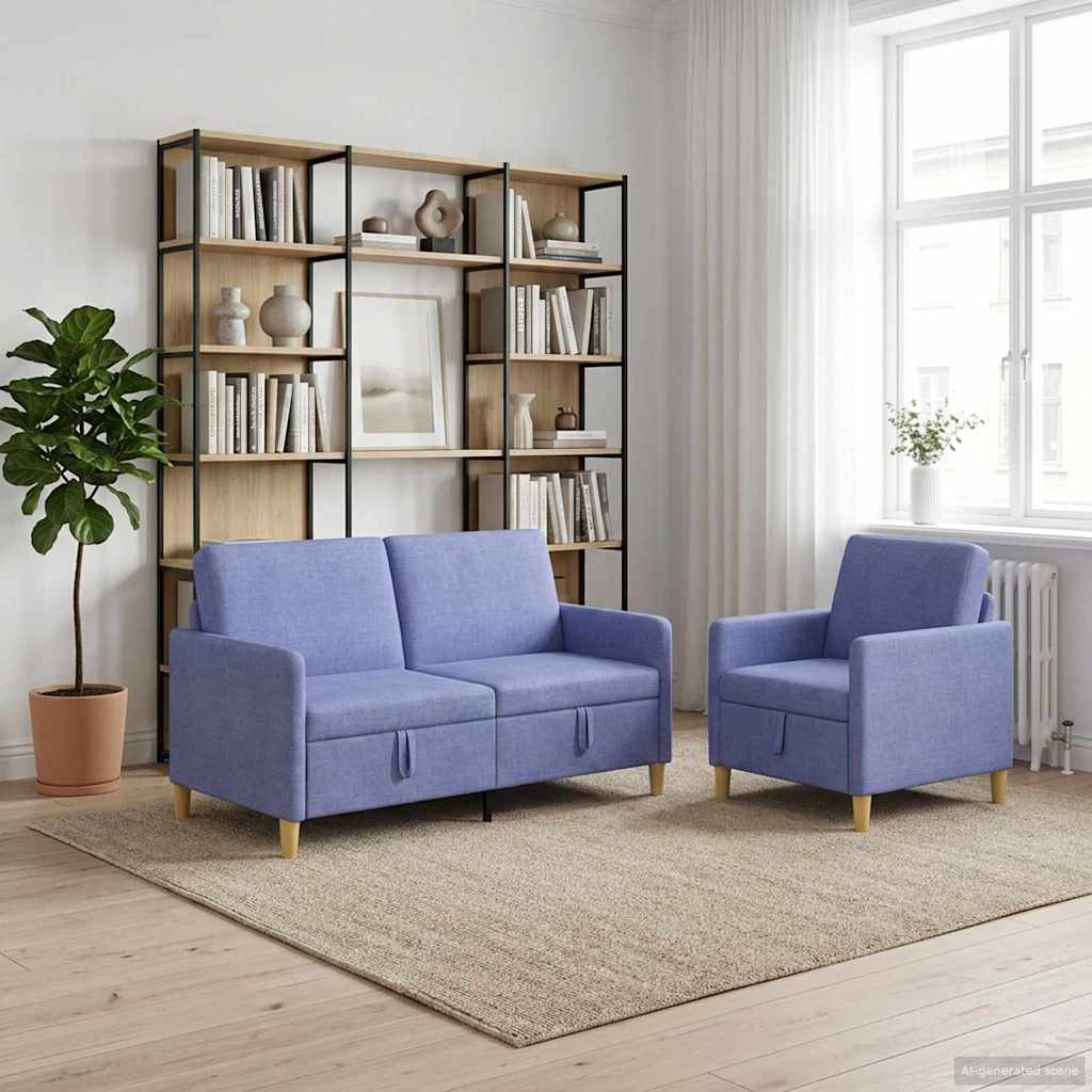 Bankenset met opbergruimte 2 st Jeans Blauw Polyester