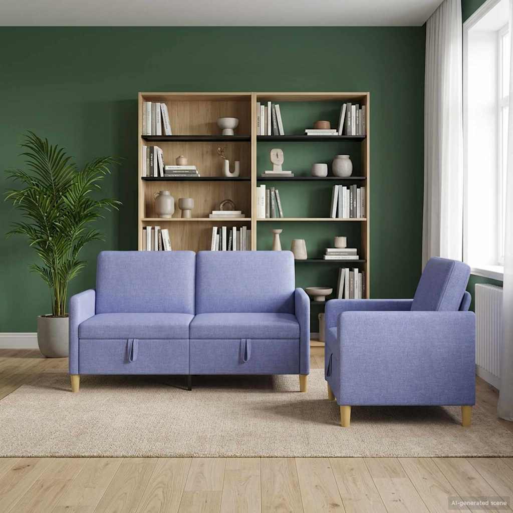Bankenset met opbergruimte 2 st Jeans Blauw Polyester