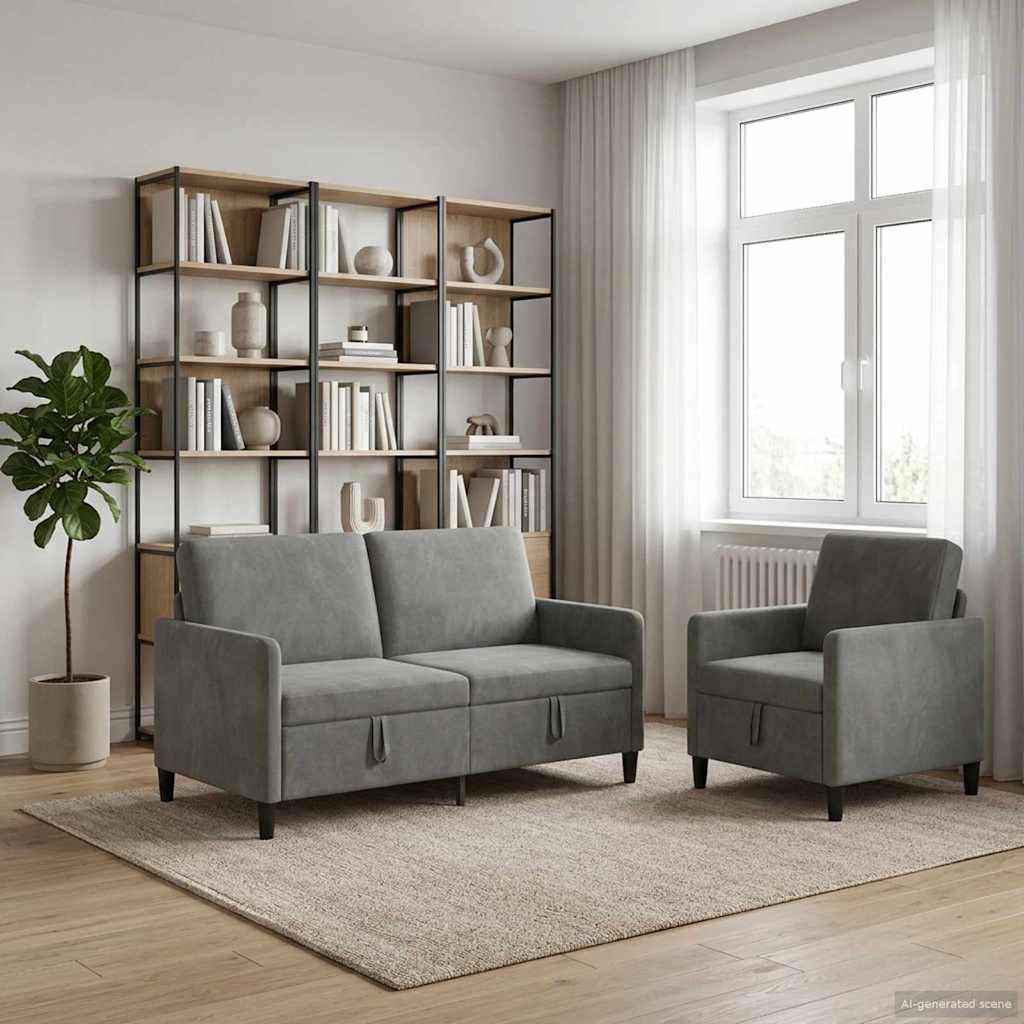 Bankenset met opbergruimte 2 st Donkergrijs Polyester