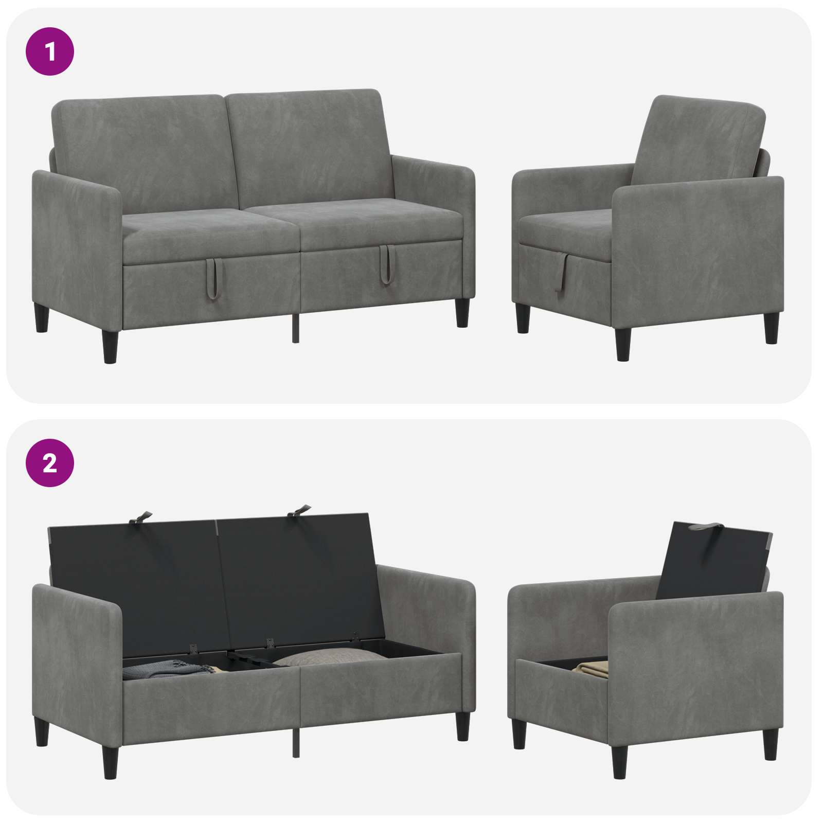 Bankenset met opbergruimte 2 st Donkergrijs Polyester