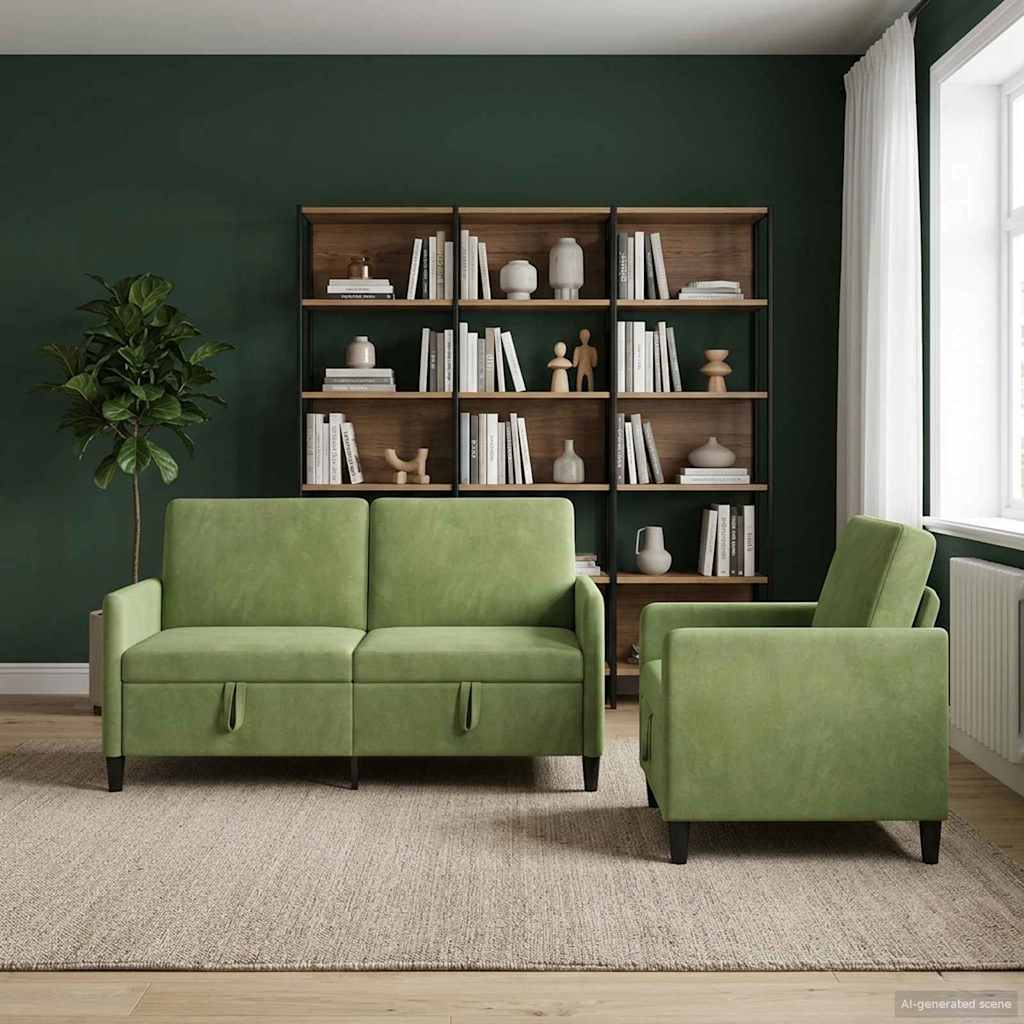 Bankenset met opbergruimte 2 st Lichtgroen Polyester