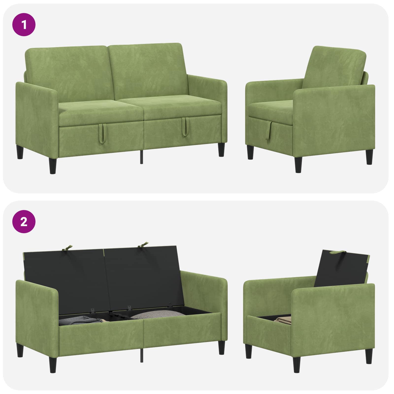 Bankenset met opbergruimte 2 st Lichtgroen Polyester