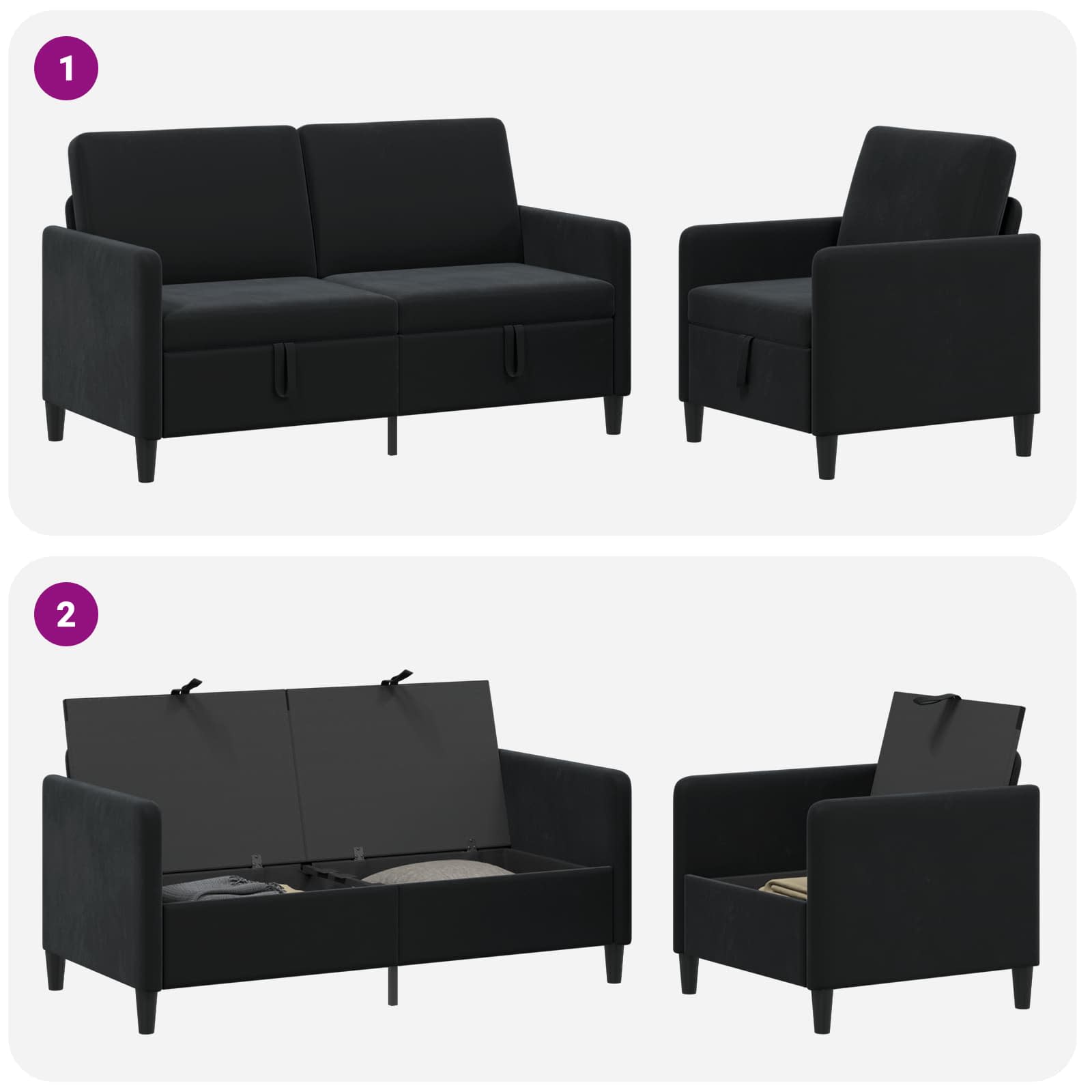 Bankenset met opbergruimte 2 st Zwart Polyester