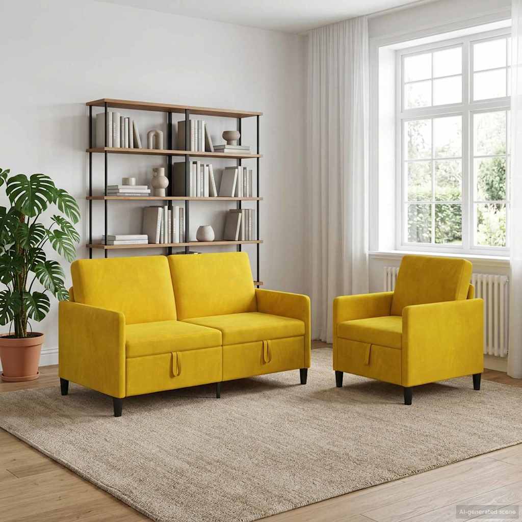 Bankenset met opbergruimte 2 st Geel Polyester