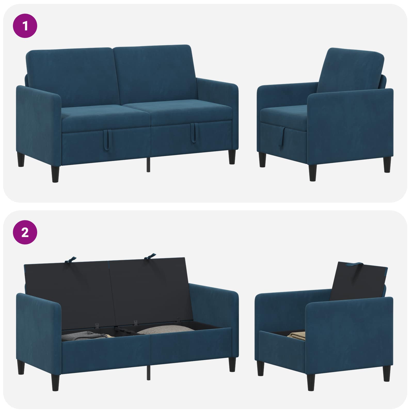 Bankenset met opbergruimte 2 st Blauw Polyester