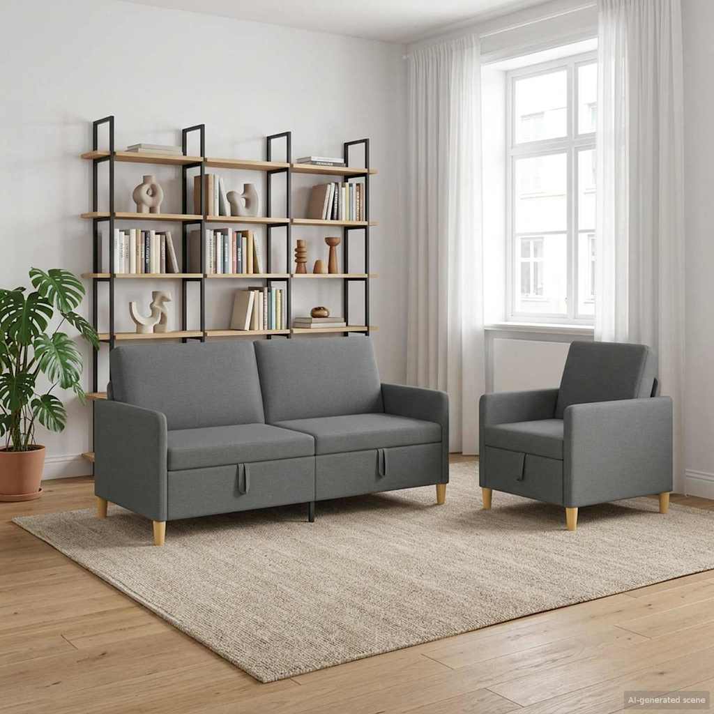 Bankenset met opbergruimte 2 st Donkergrijs Polyester