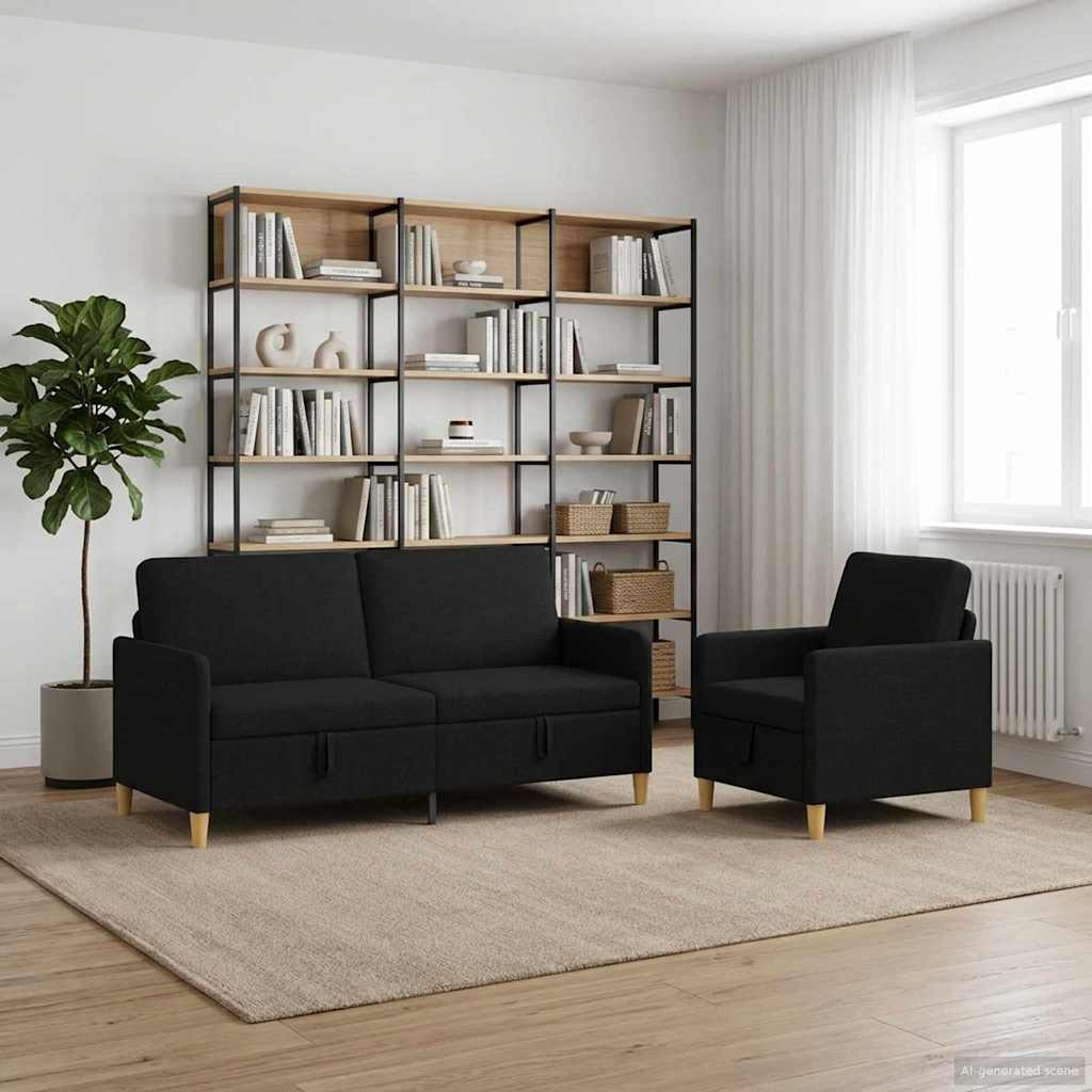 Bankenset met opbergruimte 2 st Zwart Polyester