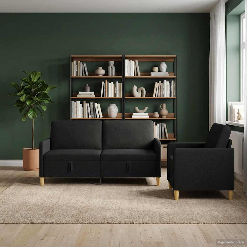 Bankenset met opbergruimte 2 st Zwart Polyester