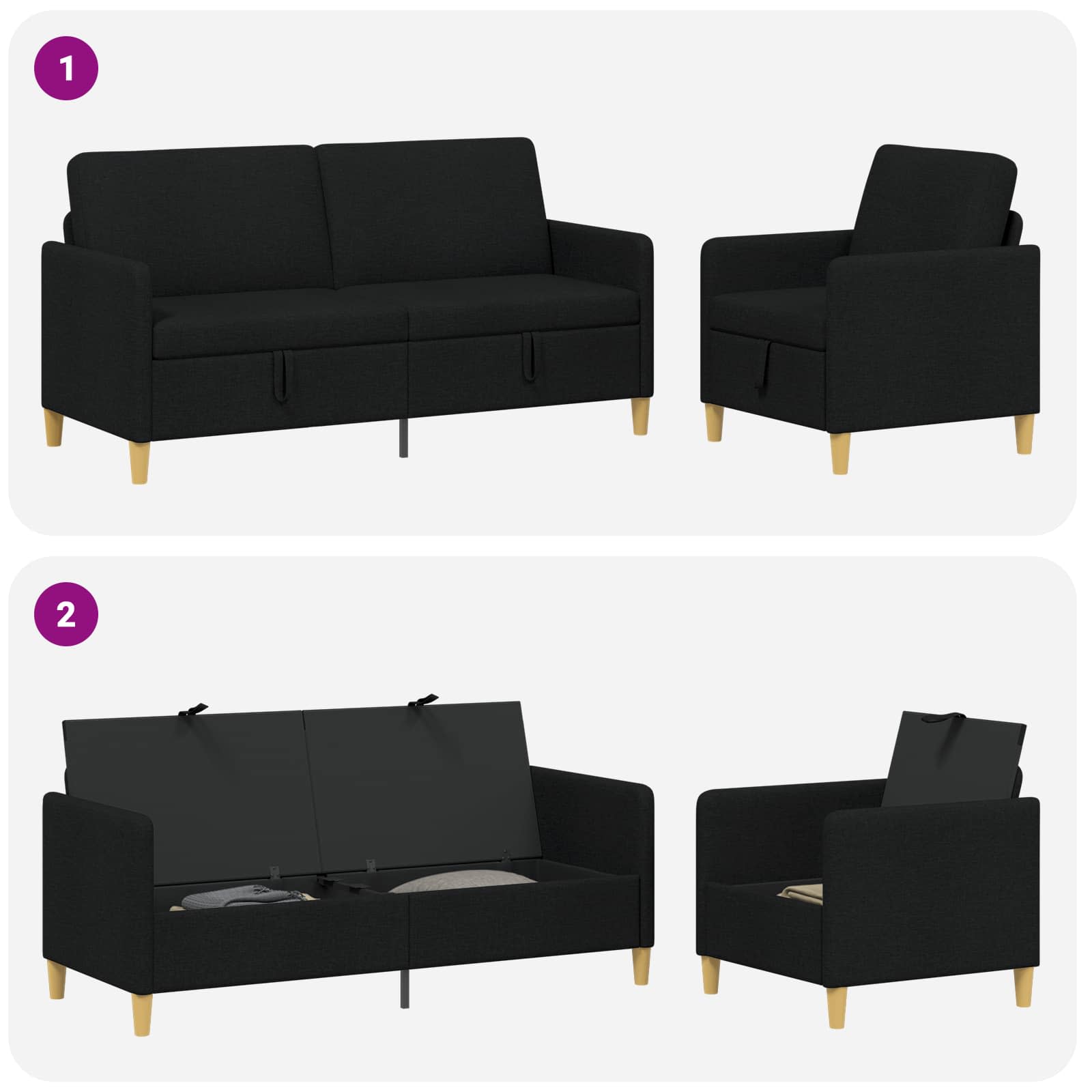 Bankenset met opbergruimte 2 st Zwart Polyester