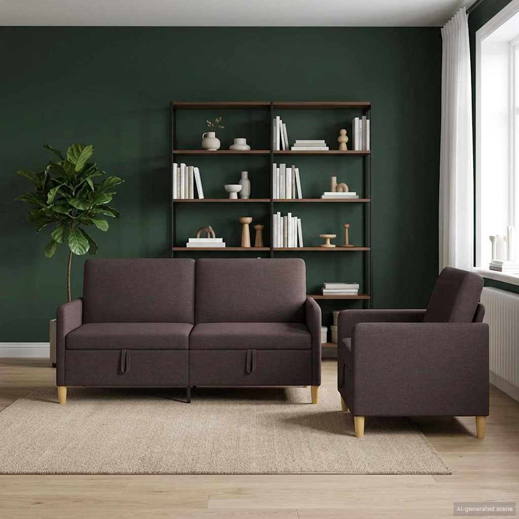 Bankenset met opbergruimte 2 st Donkerbruin Polyester