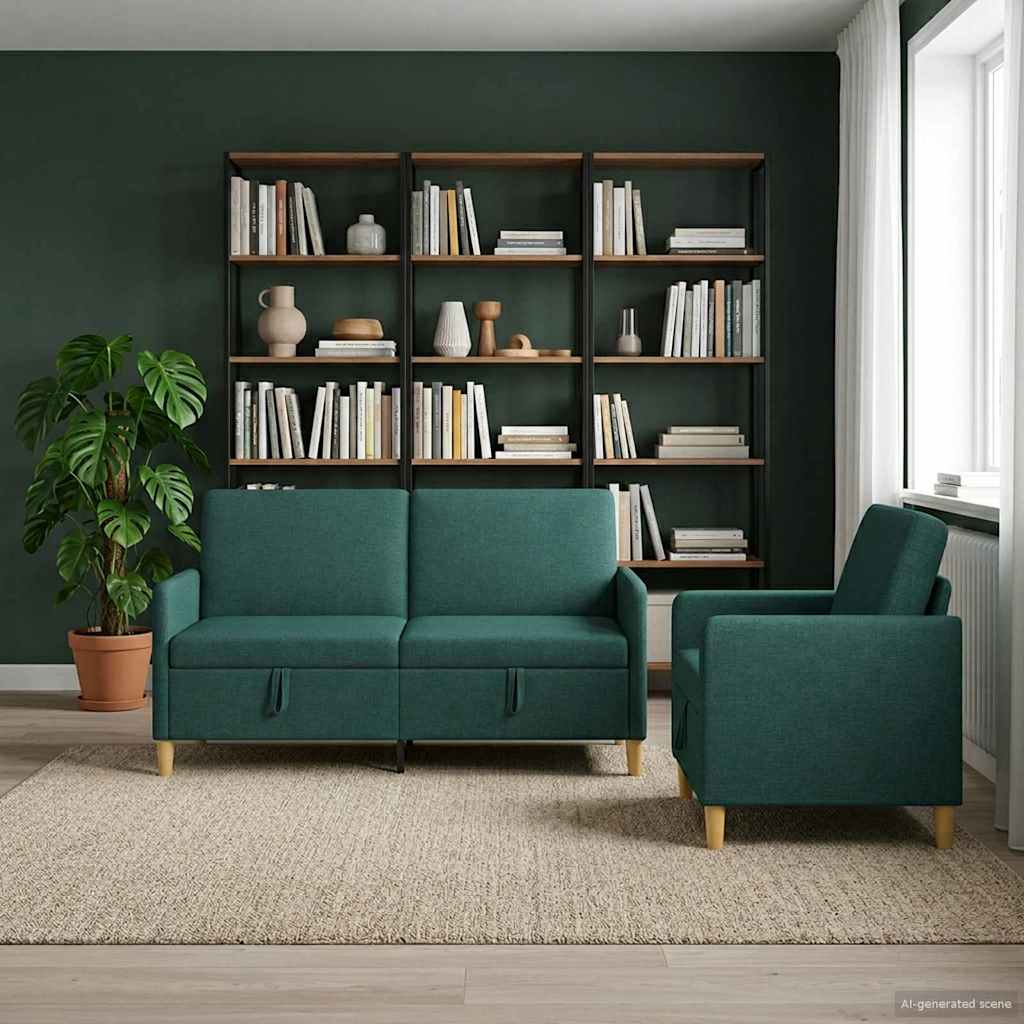 Bankenset met opbergruimte 2 st Donkergroen Polyester
