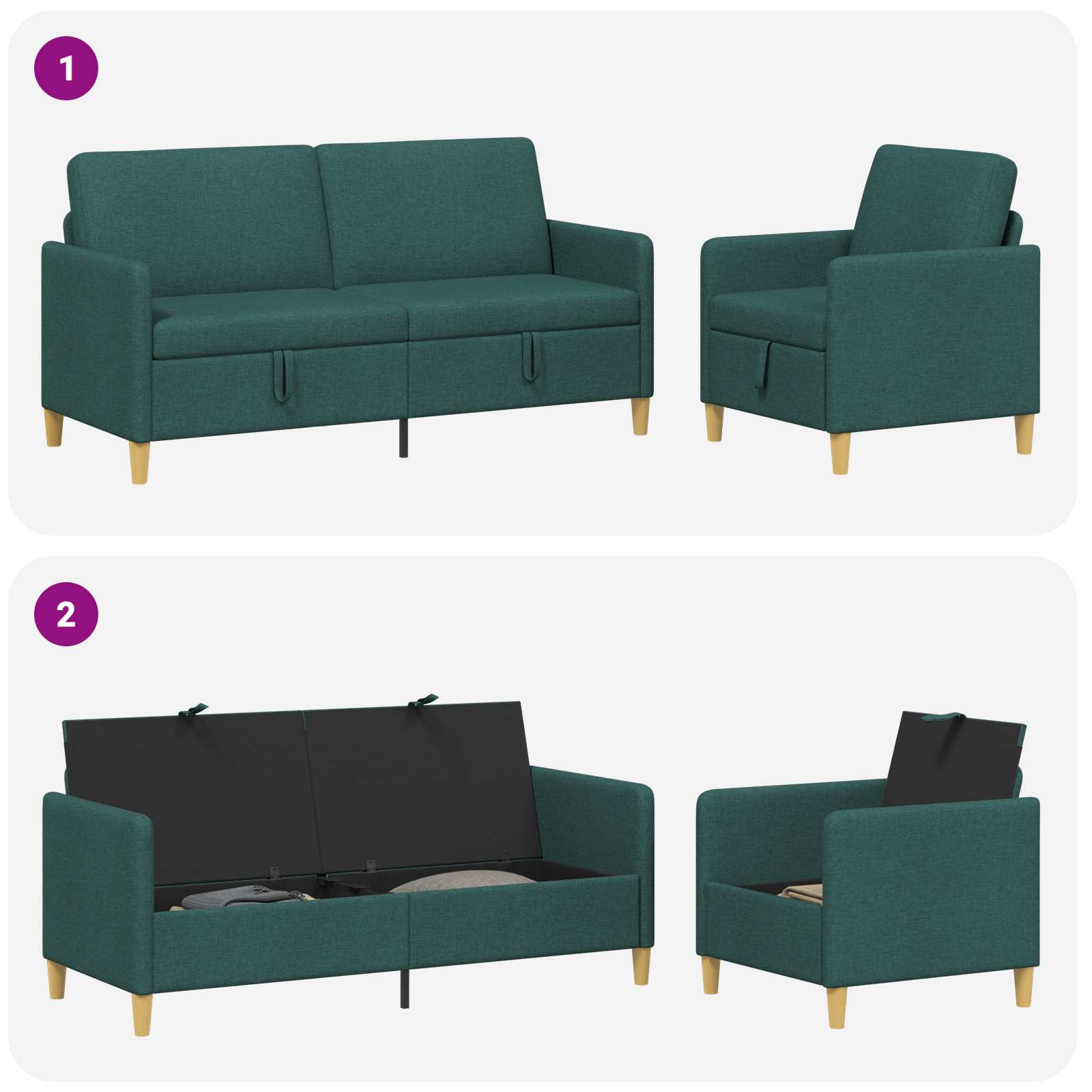 Bankenset met opbergruimte 2 st Donkergroen Polyester