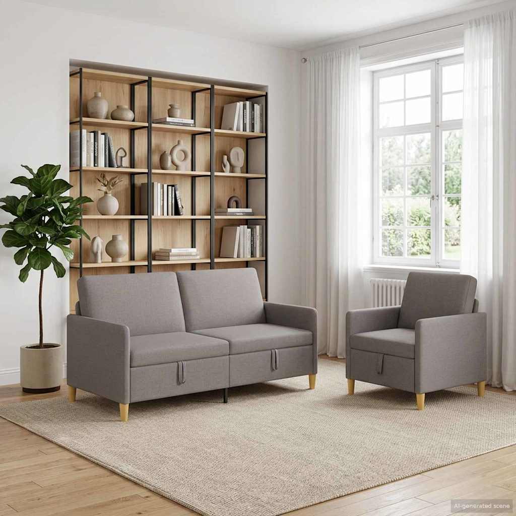 Bankenset met opbergruimte 2 st Taupe Polyester