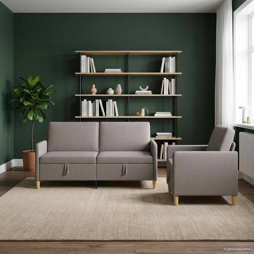 Bankenset met opbergruimte 2 st Taupe Polyester