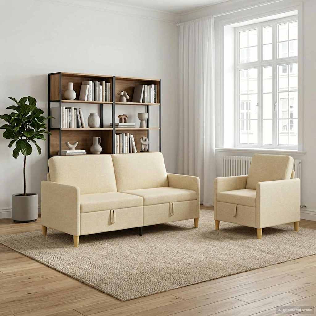 Bankenset met opbergruimte 2 st Crèmekleurig Polyester